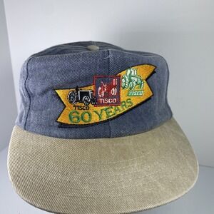 Vintage Tisco Tractors Embroidered Denim Snapback Hat Crown Farming 60 Years USA